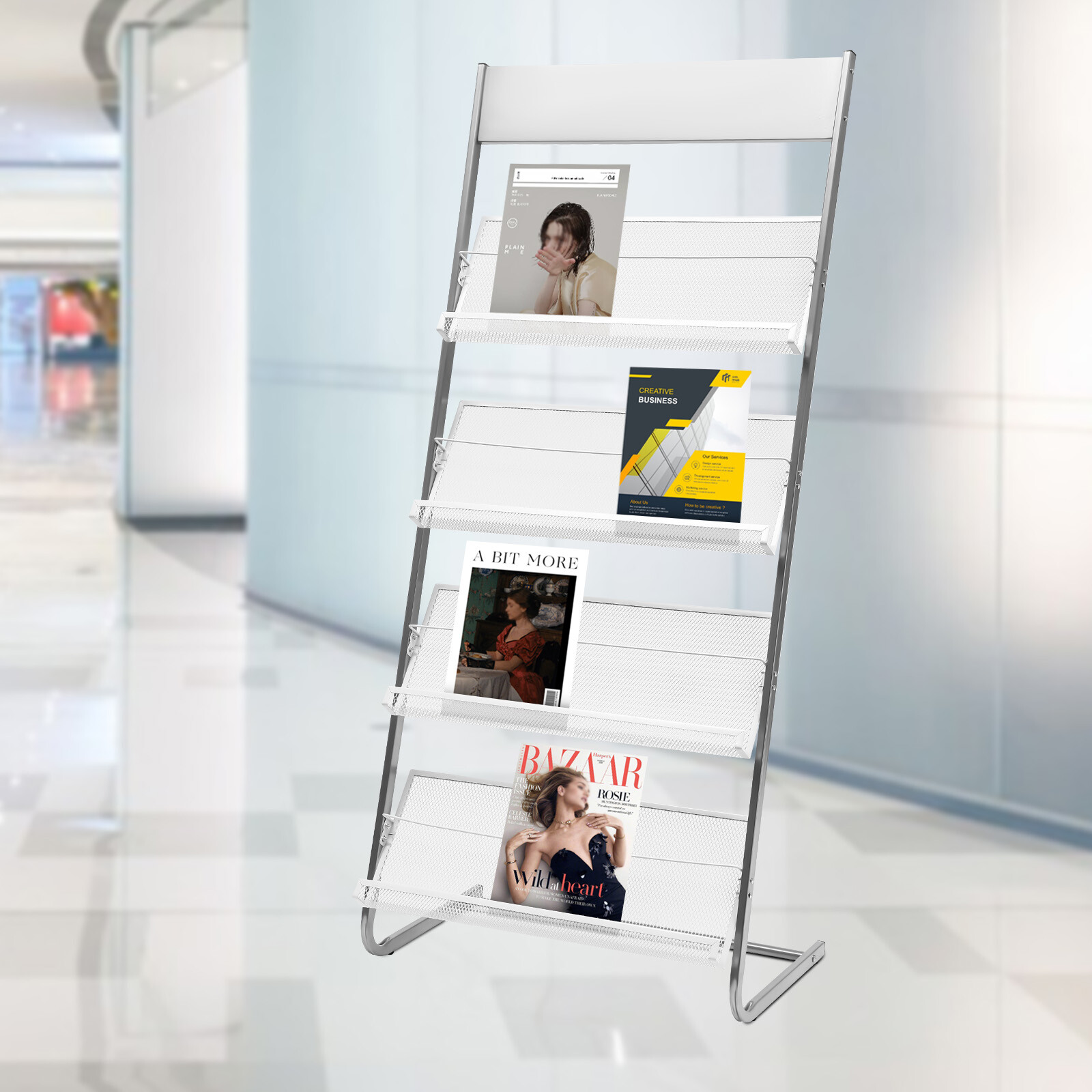 4 Tiers Newspaper Rack Magazine Stand Literature Holder Book Magazine Display US