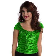 Punk Shimmer Corset Bustier Green Lace Up Top Pull on Sz Small 4-6  Womens Shirt