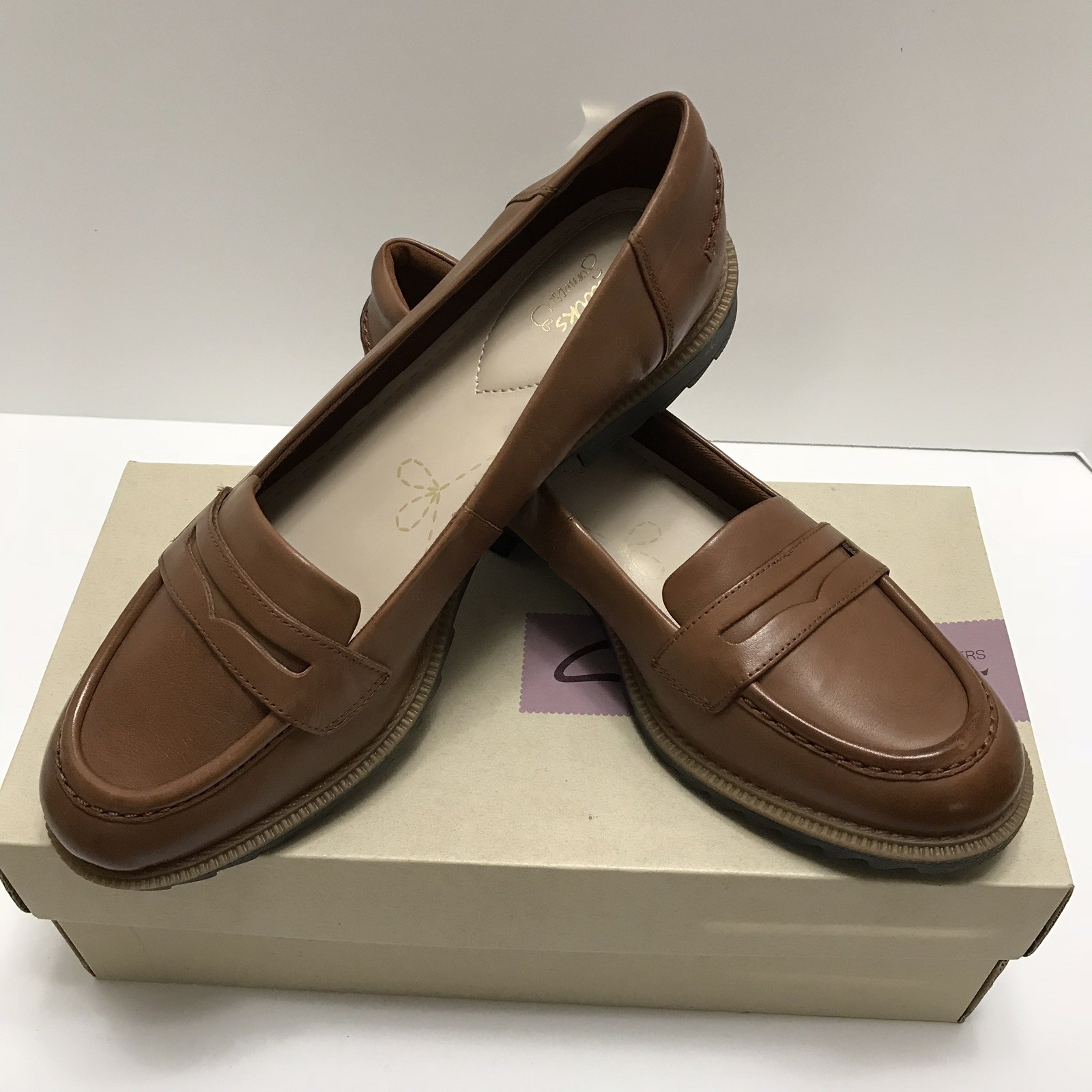 clarks penny loafers womens