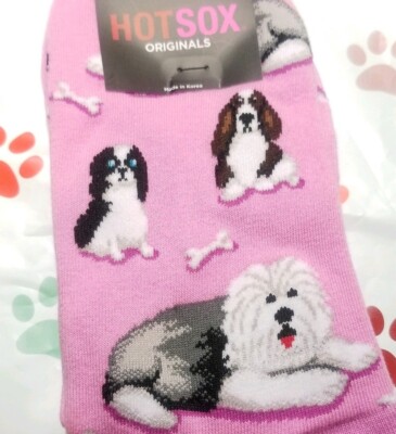 HOT SOX Sheepdog Spaniel Dogs Womens Pink Socks Dogs Bones Holiday Christmas
