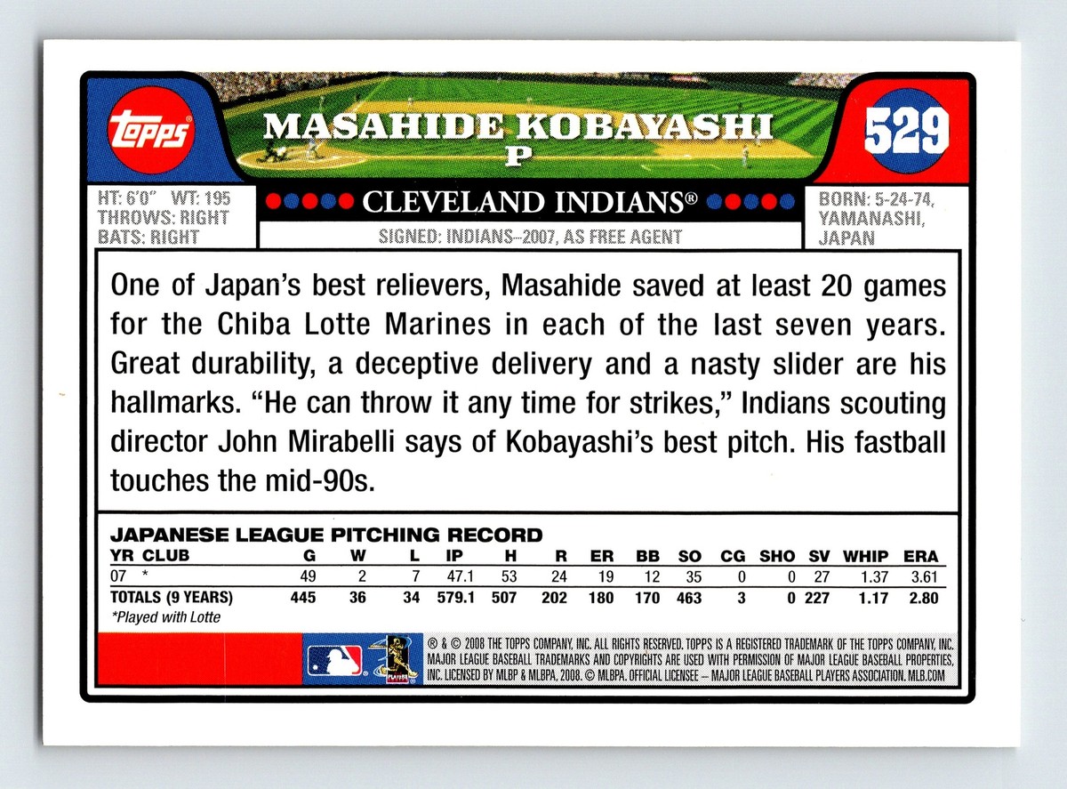 2008 Topps Masahide Kobayashi #529 Baseball Rookie Cleveland