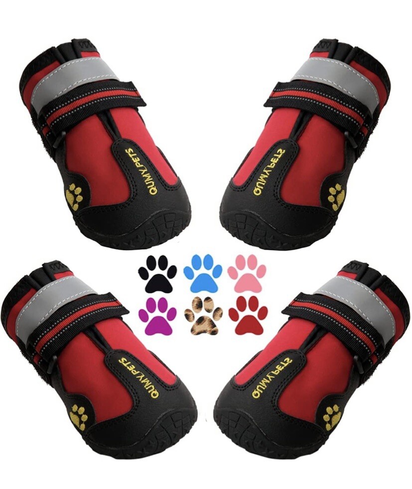 QUMY Dog Boots Waterproof with Reflective Strips Rugged AntiSlip Sole