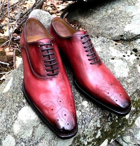 Handmade Men burgundy Brogue Shoes 