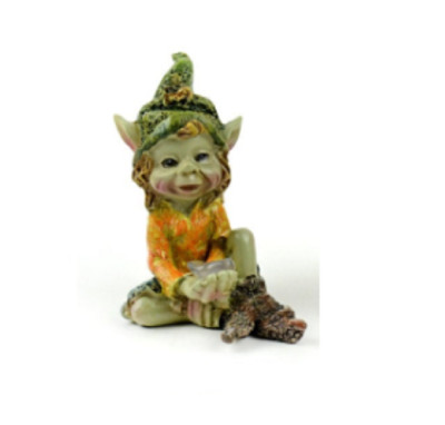 Pixie Holding Stone, Mischievous Pixie, Fairy Garden Accessory
