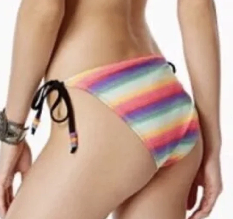 NWT California Waves String Bikini Bottoms Small Jrs Multicolor Beaded Side Ties - Image 3 of 4