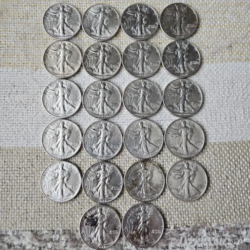 Walking Liberty Half Dollar Lot of 22 AU Uncirculated.