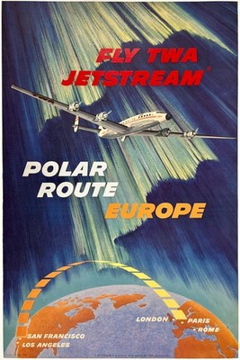 Custom: 1958 TWA Jetstream Polar Route Europe Vintage Travel Poster Art Print