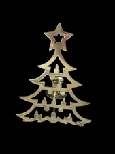 Vtg Brass Christmas Tree Taper Candlestick Holder Star Topper 9”