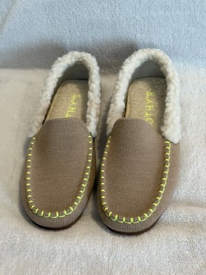 Rothy's Tan Textile The Slipper Shearling Loafers Flat Women  US 6 Yellow Trim