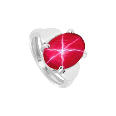 5.6 Ct. Natural Oval Cabochon 6 Rays Red Star Ruby 925 Sterling Silver Ring