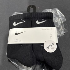 Nike Kids 6-Pack Dri-Fit Performance Cushioned Crew Socks Black 10C-3Y Brand new