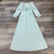 Vintage Blue Lace Ruffle Maxi Nightgown Set w/ Shrug Coquette Fairycore