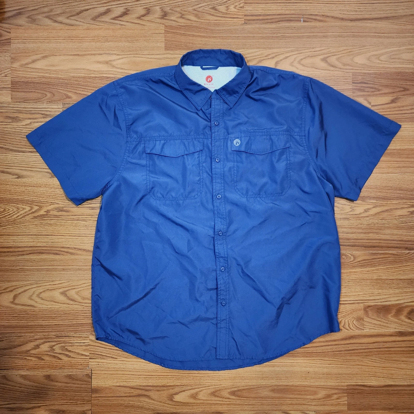 Killik Men's Fishing Hiking Shirt XXL Blue Moisture Wick Short Sleeve Summer