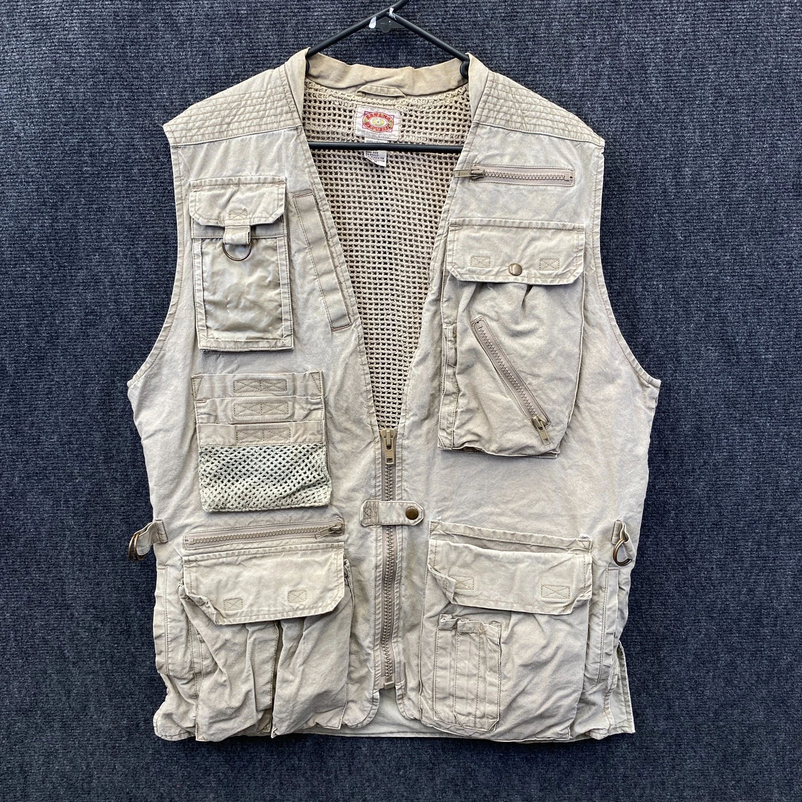 VTG 80s Banana Republic Mens Fishing Vest Khaki Utility Pockets Outdoor Size M