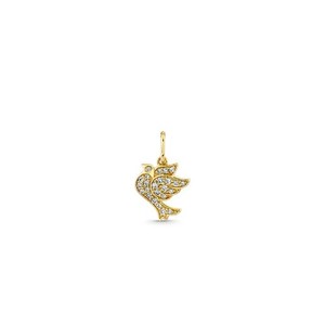 Authentic 925 Sterling Silver Gold Plated Dove Pendant Diamond Accent Peace Bird Charm