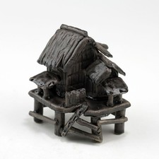 Bonsai-Figur Bambus-Hütte Pfahlbauten braun, asiatische Keramikfigur Garten Deko
