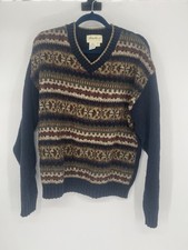 VTG Eddie Bauer Made In USA Knitted Cosby Sweater V Neck Pullover Mens Sz Medium