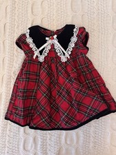 6-9 Months VINTAGE Youngland Christmas plaid dress velvet/lace collar baby Girl