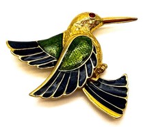 Vintage Kolibri Brosche goldfarben blau grün...