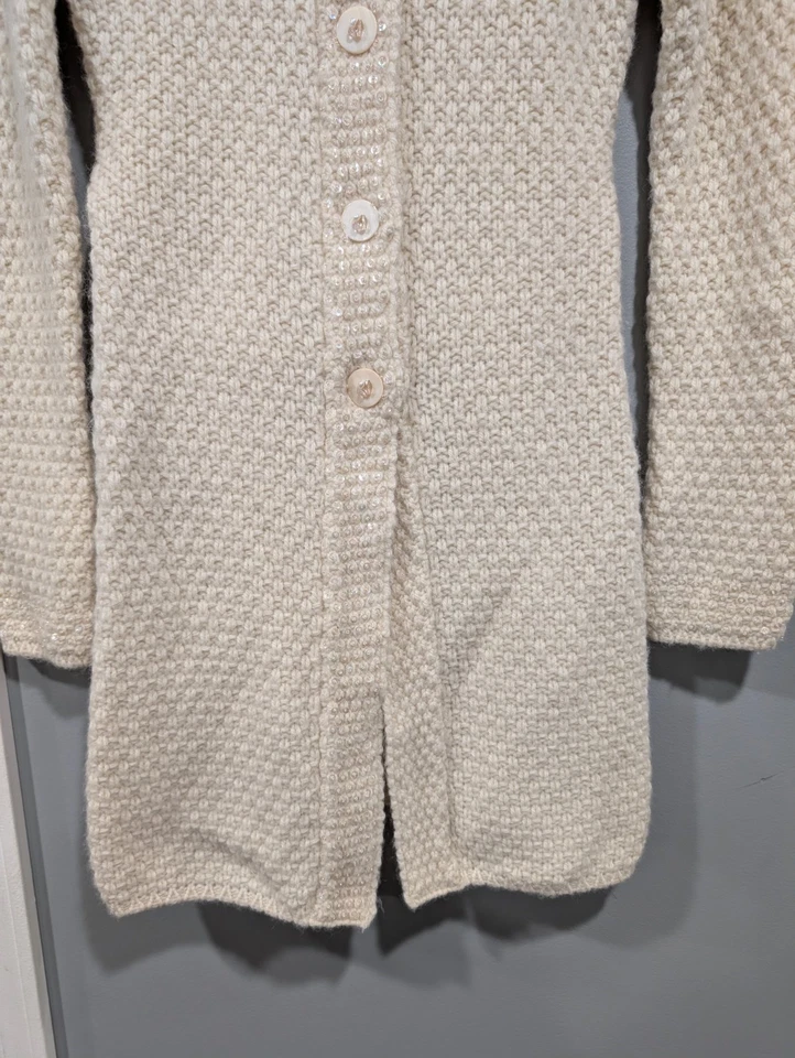 Anthropologie Sleeping on Snow Wool Sweater Jacket Cardigan Button Sequin Trim S - Image 3 of 4