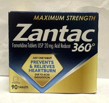 Zantac 360 Maximum Strength Acid Reducer, 90 Tablets , Exp:08/26 & up