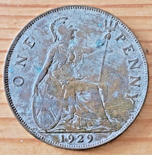 1929 King George V One Penny 1d coin - Good F.