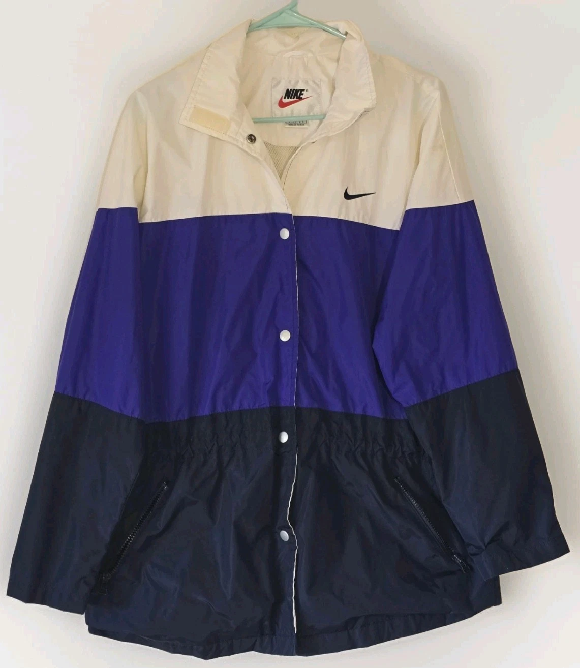 Nike Vintage 90s Windbreaker Jacket Color Block Snap Button Blue White Size MED