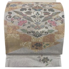 JAPANESE KIMONO BELT FUKURO OBI PURE SILK GOLD ROKUTSU-GARA D5253