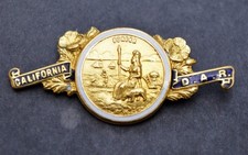 DAR Gold Filled Pin CALIFORNIA D.A.R. with the State Seal, Made by JE Caldwell