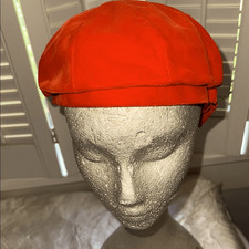 Vintage 60s Tomato Red Velvet Beret with Gold Buckle Detailing