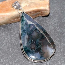 925 Silver Plated Moss Agate Pendant Handmade Jewelry Size 2.6" JW