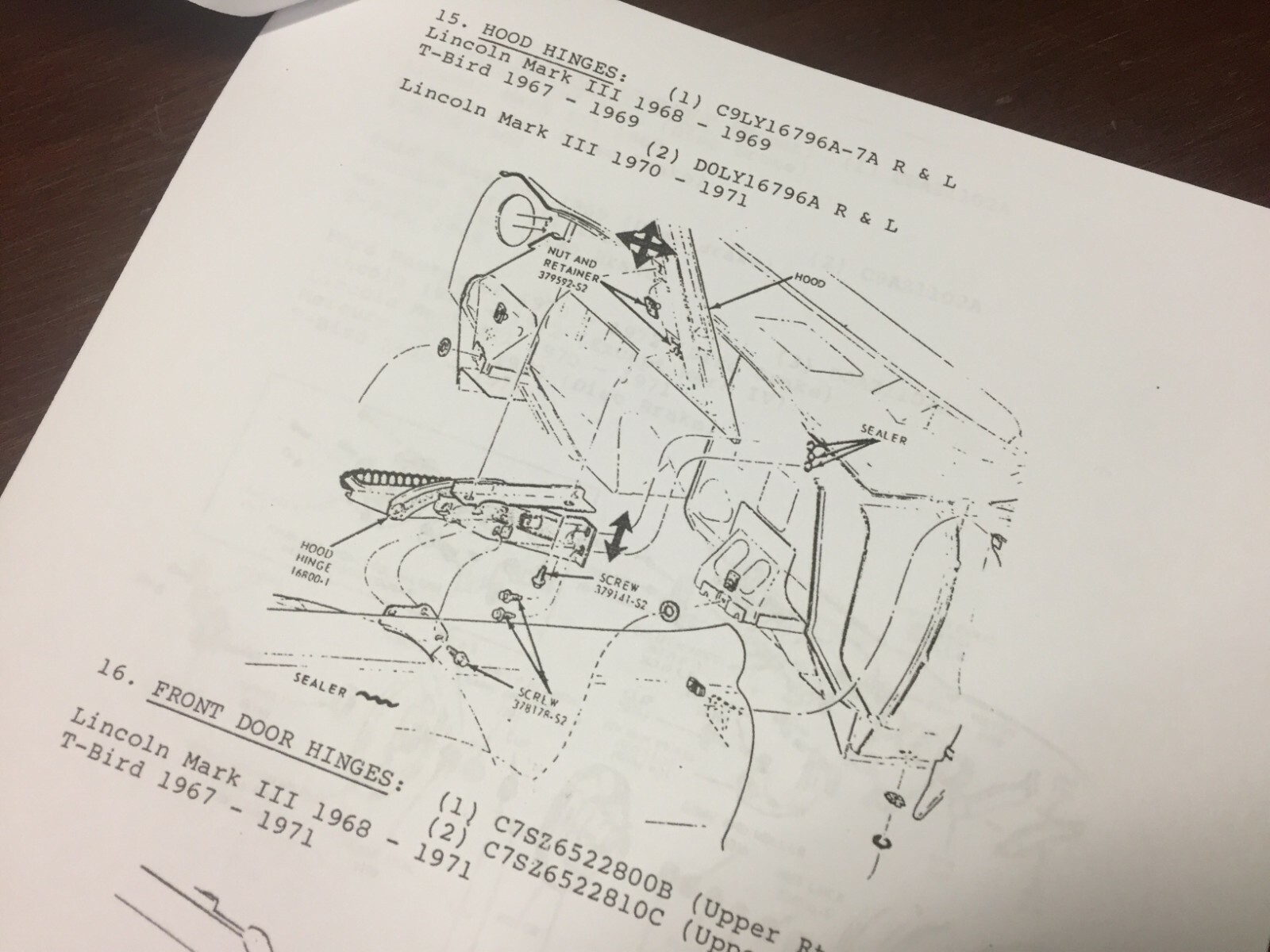 Lincoln Continental Mark III Parts Interchange List 1968 1969 1970 1971 number