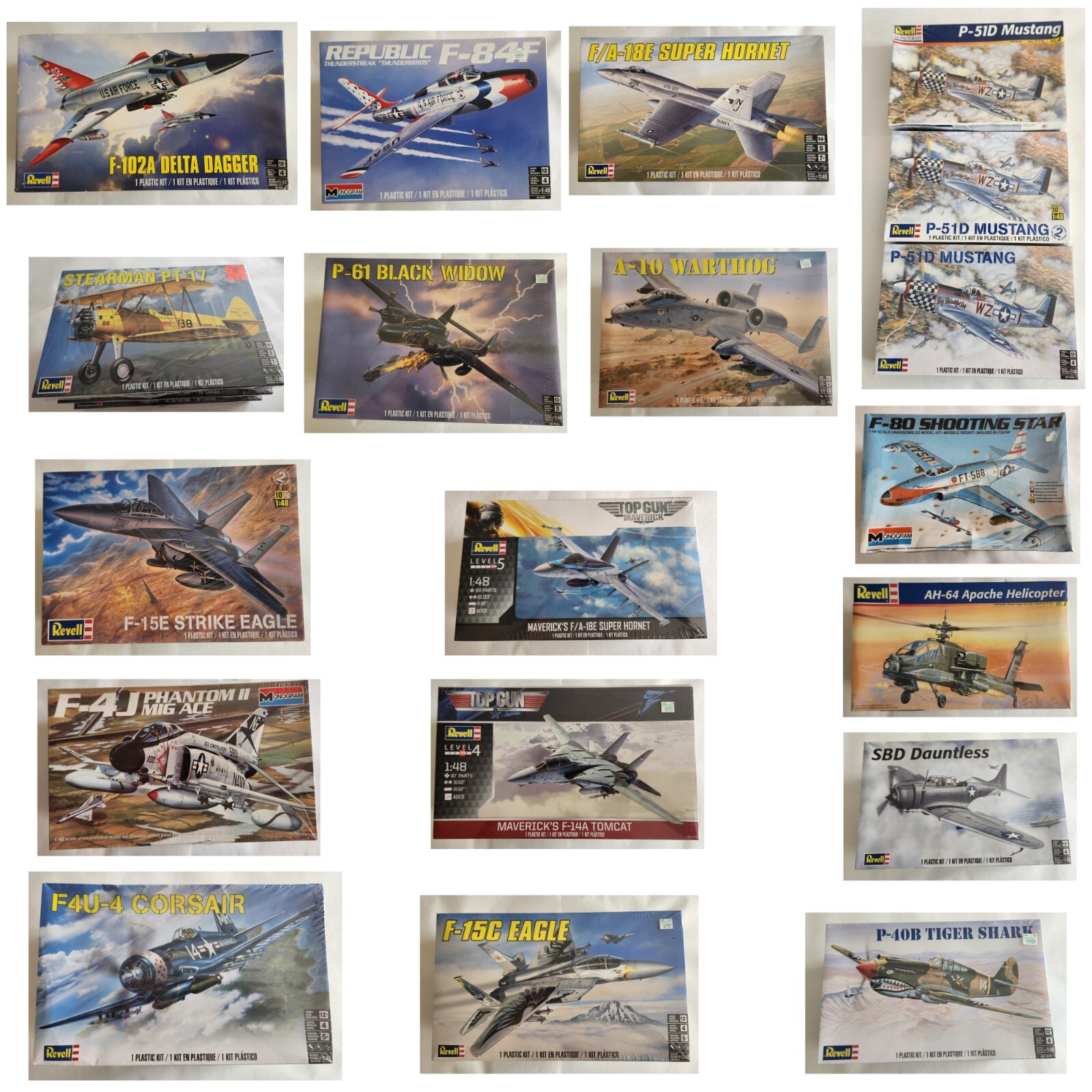 50 piece Revell/Monogram model airplane kits collection, most have 3 of