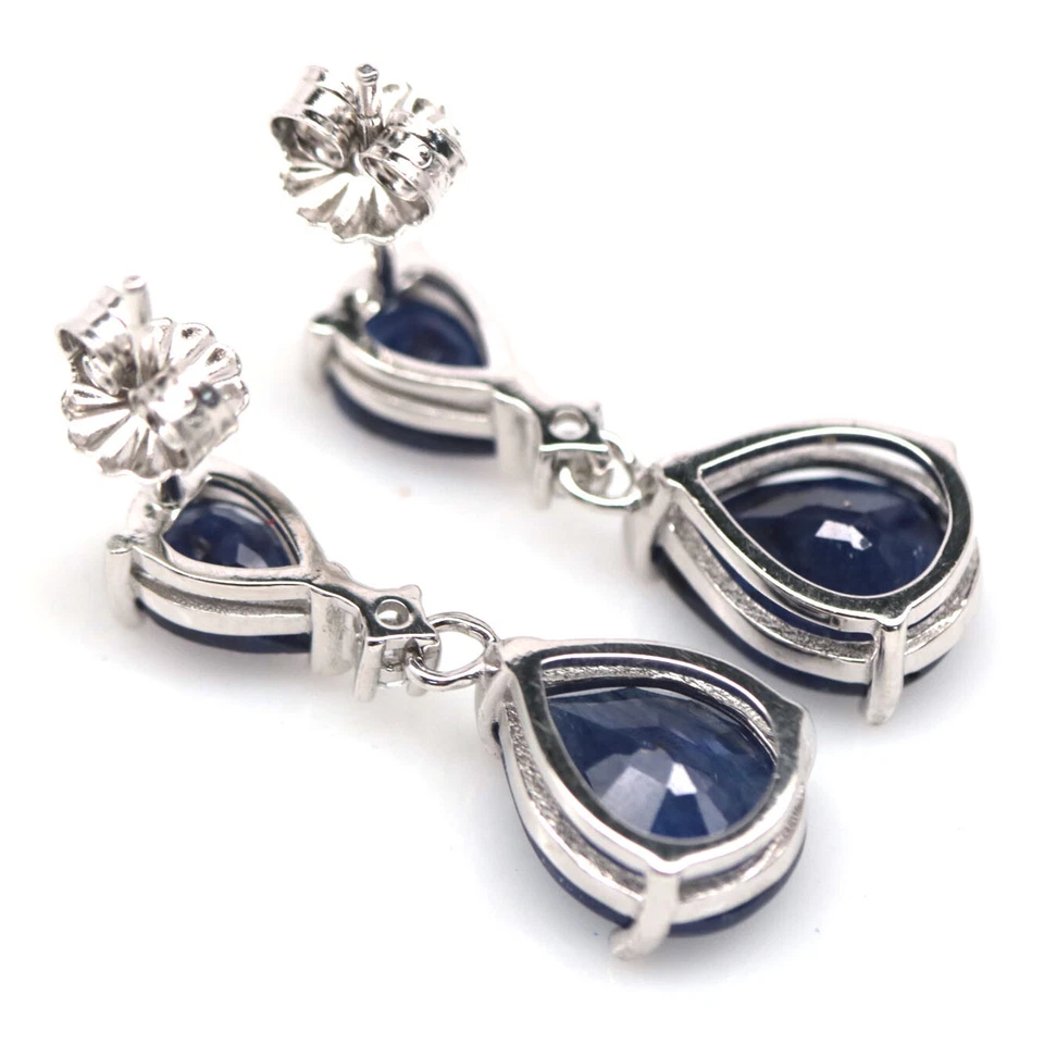 925 Sterling Silber 8 X 10 Mm. Blaue Saphir & Weiße Zirkon Ohrringe - Bild 3 von 4