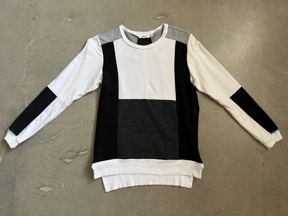 Sudadera AĪKO Mujer B/N Patchwork Talla Pequeña Detalle Cremallera Lateral Hecha en EE. UU. Foto 2 de 4