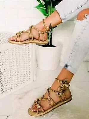 Sandali tacco basso donna lacci schiava corda comode bohoo