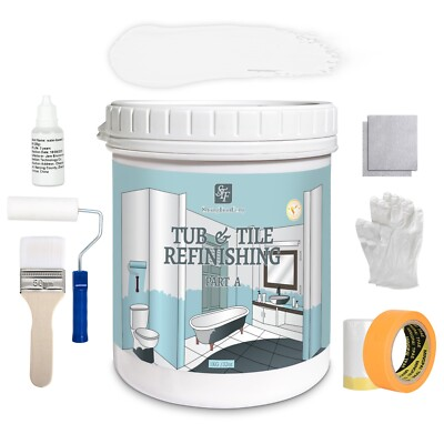 #ad 32Oz White Ceramic tub and tile Paint Refinishing Kit Bathtub Bathroom wall Pain $38.99
