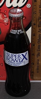 1994 SUPER BOWL X DALLAS COWBOYS vs PITTS STEELERS 8 OZ GLASS COCA  COLA BOTTLE