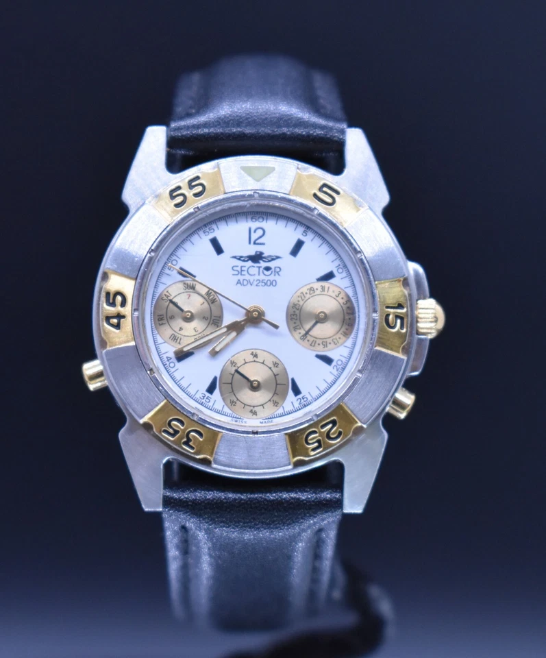 SECTOR NO LIMITS ADV 2500 Watch Men 100m Swiss Calendar 34mm NEW BATTERY & BAND - image 2 of 4