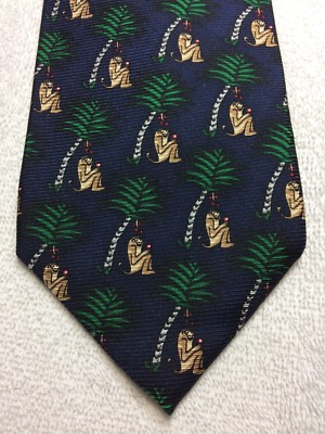 EMBASSY ROW MENS TIE 4 X 58 NAVY BLUE WITH PALM TREES AND MONKEYS