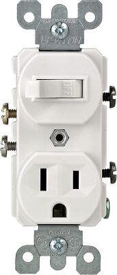 Leviton 5225-W Combo Switch and Receptacle 15A-120V AC/CA White
