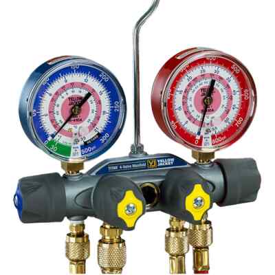 Yellow Jacket 49975 4-Valve TITAN Test/Charging Manifold, Gauges