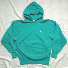 RARE COLOR Vintage 80s Champion Reverse Weave Warm Up M Hoodie Made in USA Teal