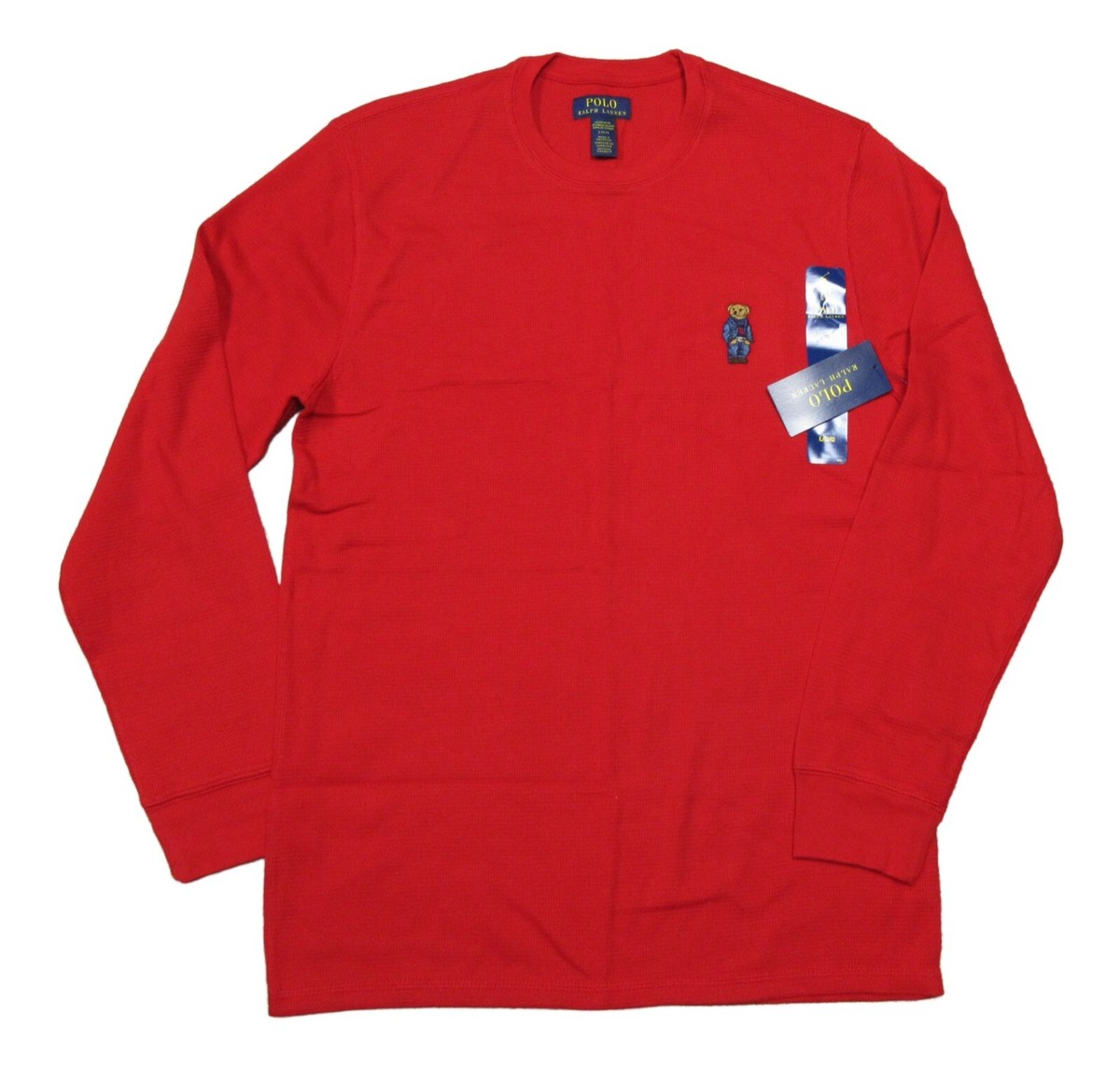 Polo Ralph Lauren Men's Red Denim Bear Waffle Knit Thermal Crew-Neck T-Shirt