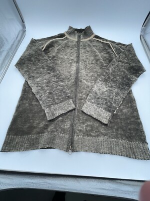 BKE Mens 70% Lambswool Full Zip Cardigan Mock Neck Brown Sz L Sweater