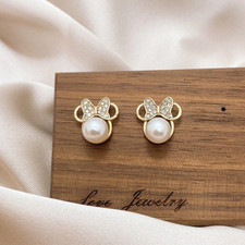 Women's Fashion Jewelry Gold Pearl Mickey Mouse Stud Earrings 457