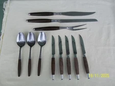11 Pcs. Vintage EKCO ETERNA FLATWARE CANOE Mid-Century Danish Carving Set & More