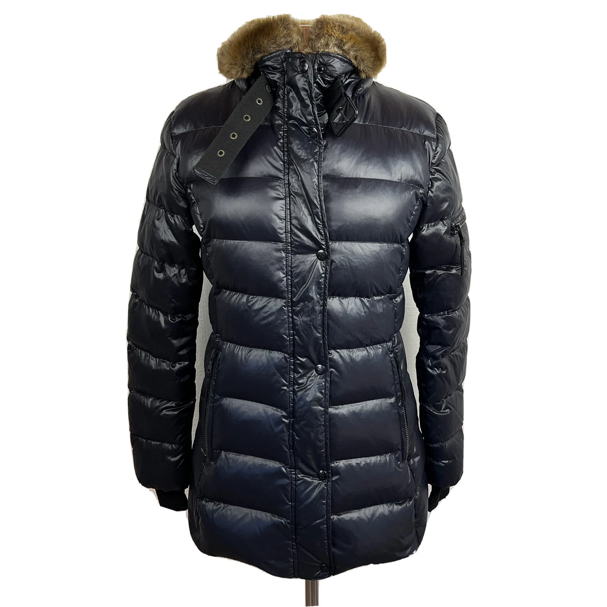 S13 Jacket S Womens Black Chelsea Faux Fur Down Filled Nylon Snap