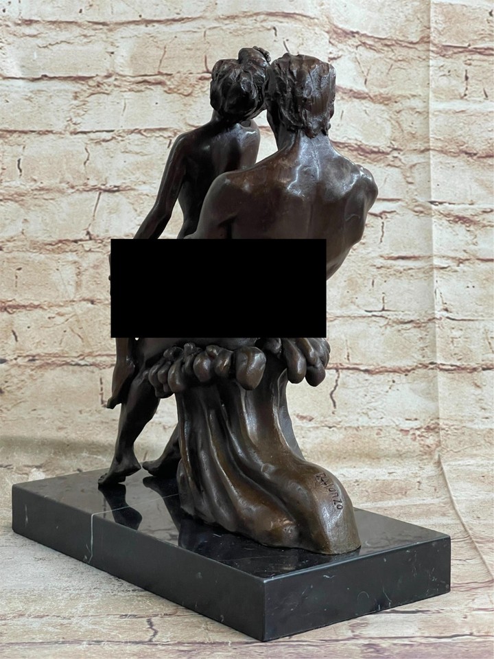 Signée Véritable Bronze Érotique Sculpture Chair Art Statue Marbre Base