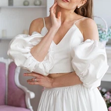 Detachable Ivory Puff Sleeves Bridal Grown Custom Made Removable One Size